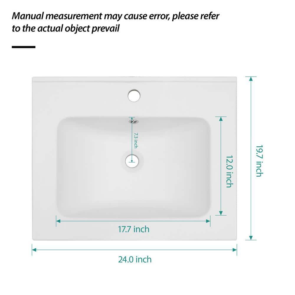 Zeus & Ruta 24 in. Drop-in Ceramic Bathroom Sink in White with 1-Faucet Hole and Overflow (2)