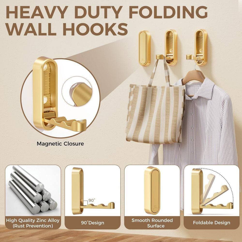 Unbranded Gold J-Hook Hook Type 4 Pack Zinc Alloy Foldable Robe Towel Coat Robe Hook Wall Mounted Adhesive (2)