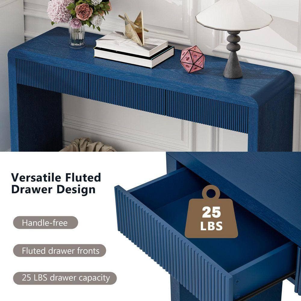 COWLOWN 55.1 in. W x 15.8 in. D x 29.8 in. H Bathroom Navy Blue Linen Cabinet (3)
