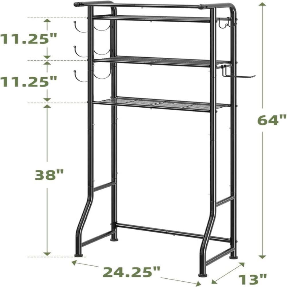 Whatseaso 24 in. W x 63 in. H x 13 in. D Black Over The Toilet Storage with Paper Holder and Hooks (3)