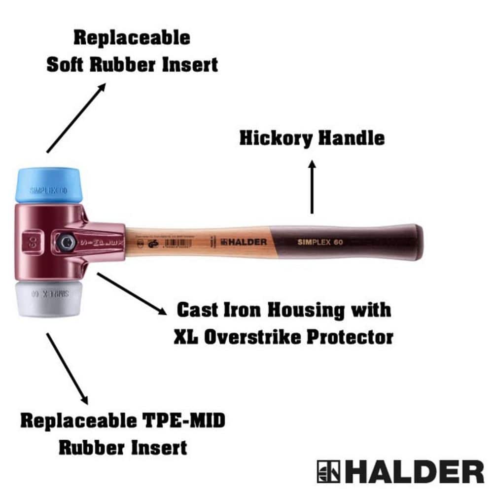 Halder Simplex 60 3.5 lbs. Mallet with Soft Blue Rubber, Grey Rubber Inserts, Non-Marring (2)