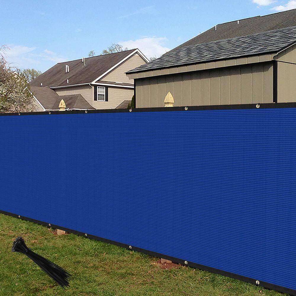 ECOOPTS 6 ft. x 50 ft. HDPE Privacy Fence Screen with Copper Grommets, 90% UV Blockage, Cable Zip Ties Included, Blue (2)