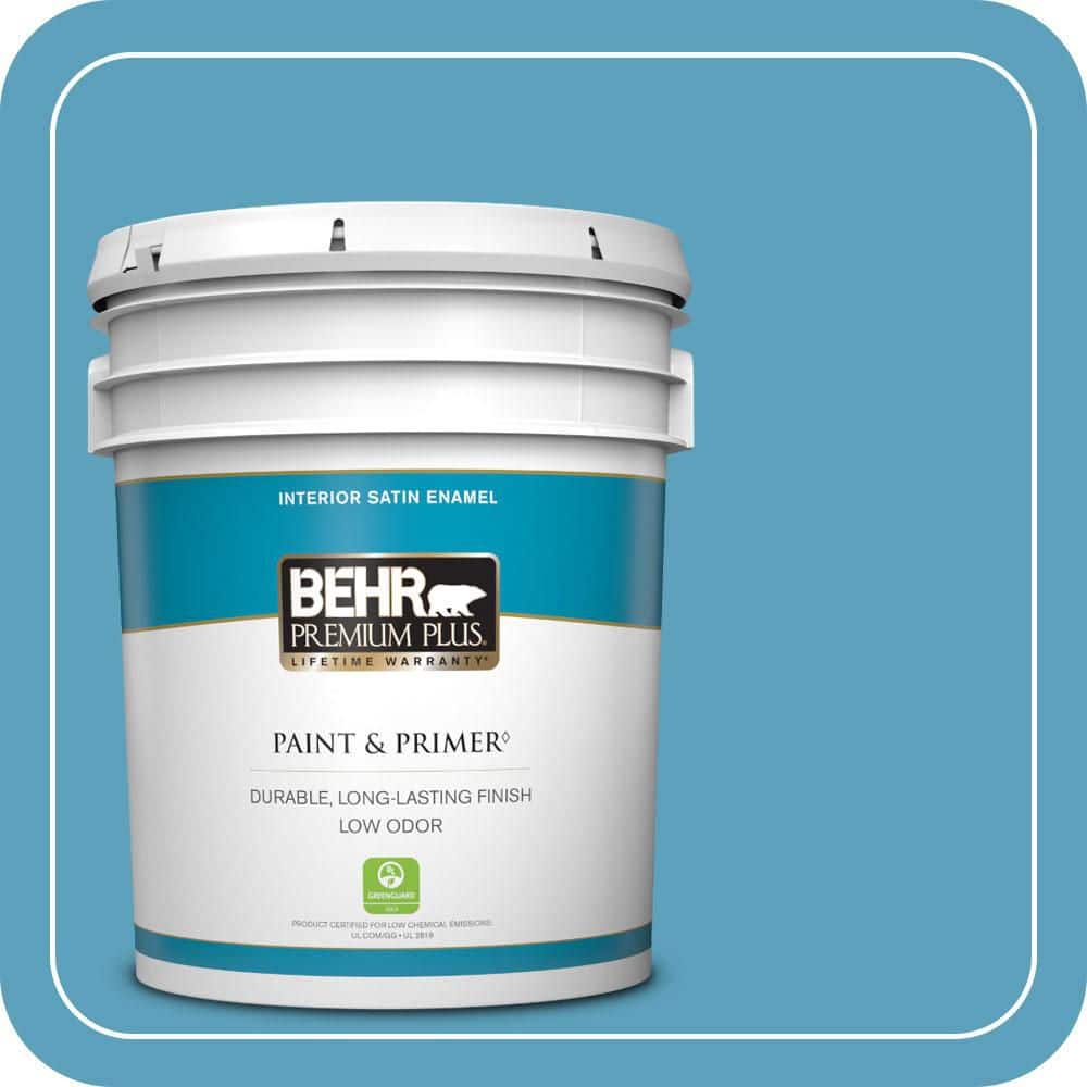 BEHR PREMIUM PLUS 5 gal. #540D-5 Tropical Splash Satin Enamel Low Odor Interior Paint & Primer