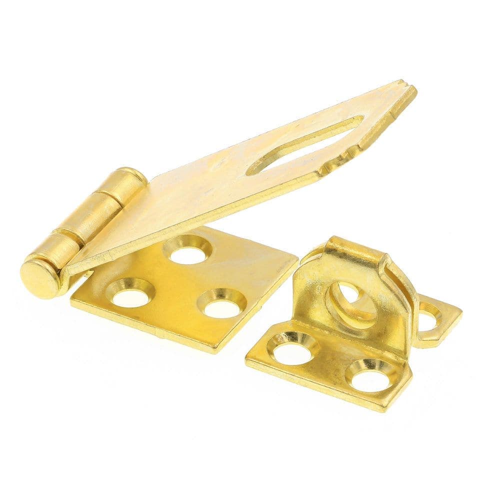 Prime-Line Door and Gate, Safety Hasp Hinge Latch with Fixed Staple 2-1/2 inch with Screws, Brass Plated (Single Pack) (1)