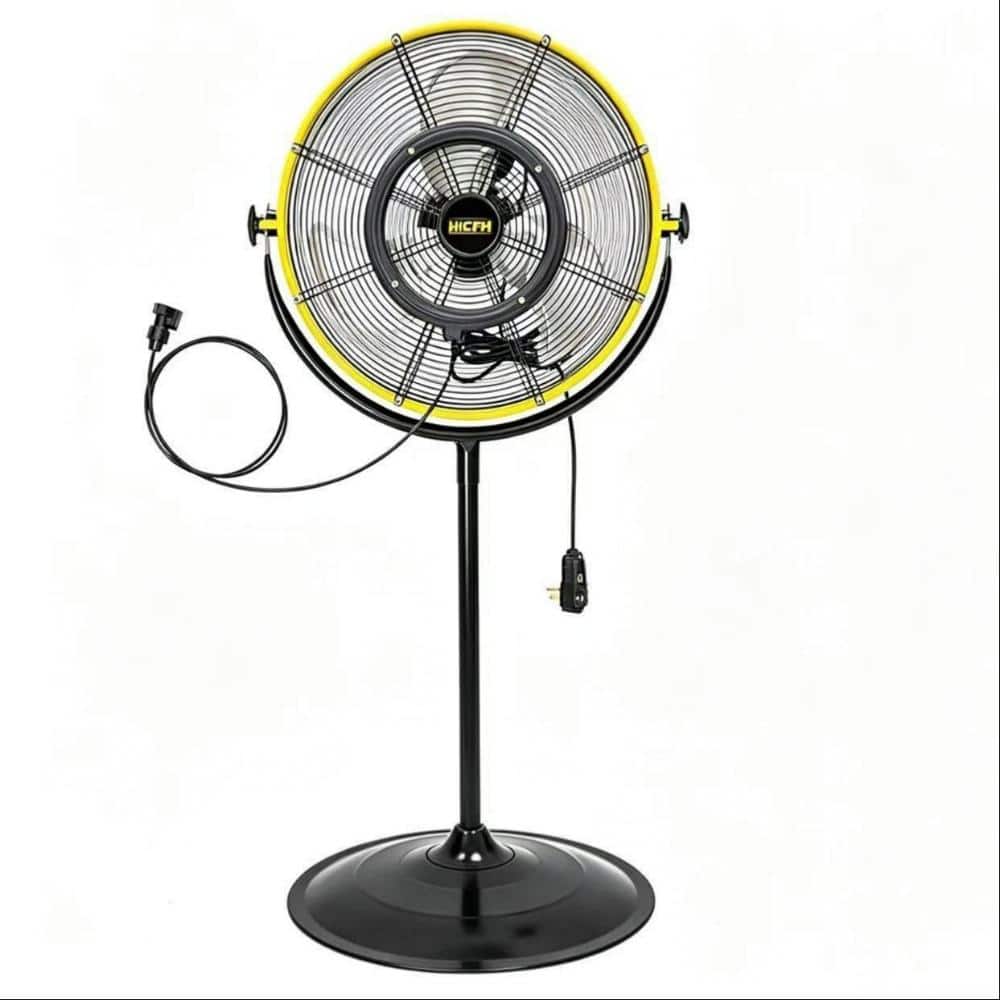 Stbine 20 in. 3 Speeds Pedestal Fan In Yellow with IP44 Enclosed Motor Detachable Mist Spray Kit 180° Tilted Head (1)