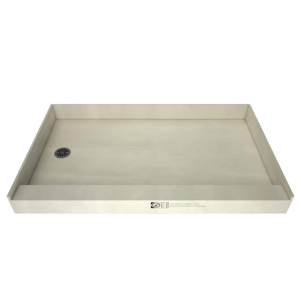 Tile Redi Redi Base 60 in. L x 37 in. W Single Threshold Alcove Shower Pan Base with Left Drain and Brushed Nickel Drain Plate (1)