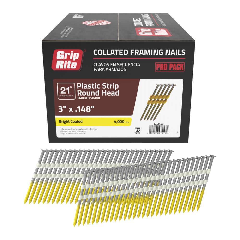 Grip-Rite . 0.113 in. 21° Plastic Collated Smooth Shank Framing Nails per Box