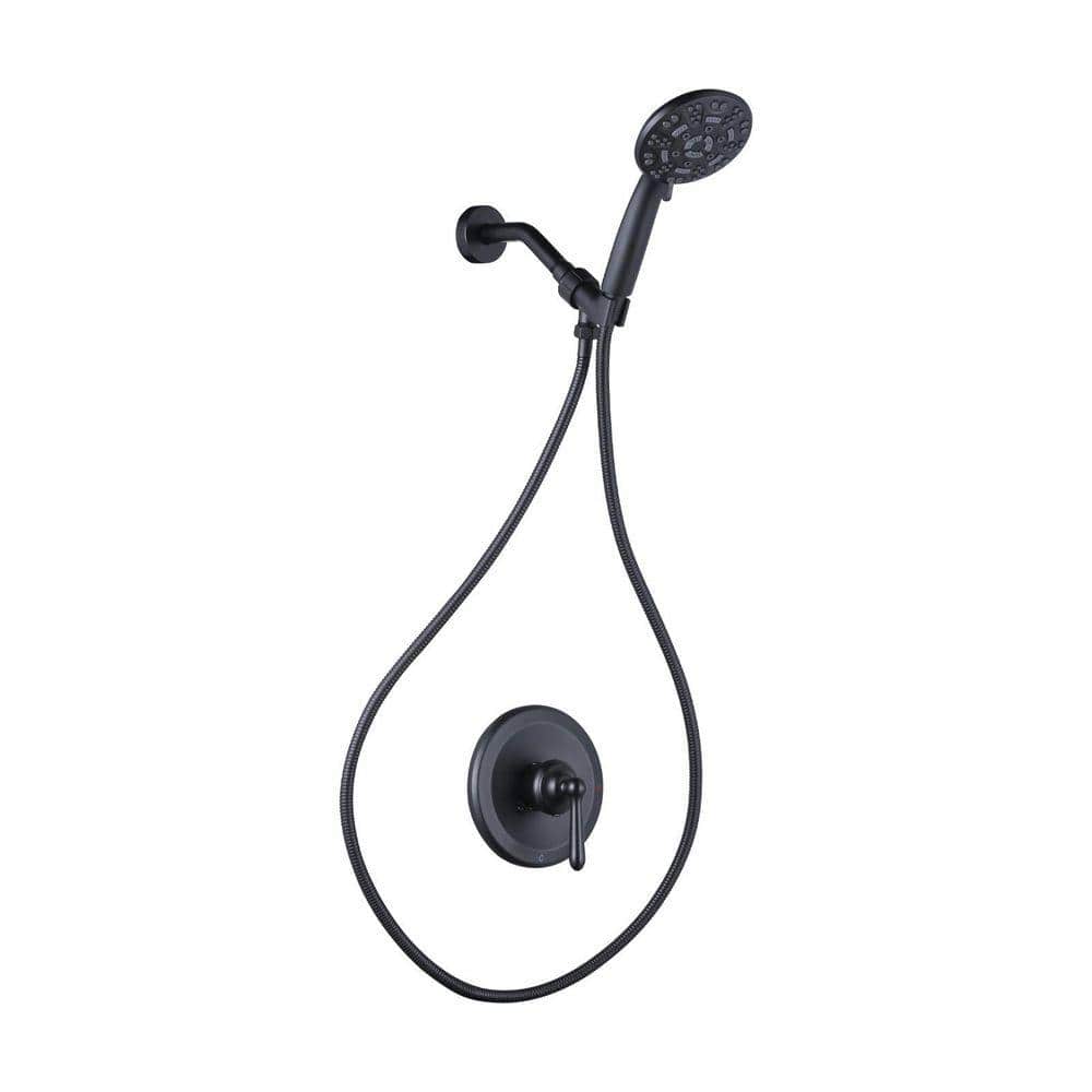 ALEASHA Single Handle 7-Spray Handheld Shower Faucet 1.8 GPM with Pressure Balance in Matte Black (1)