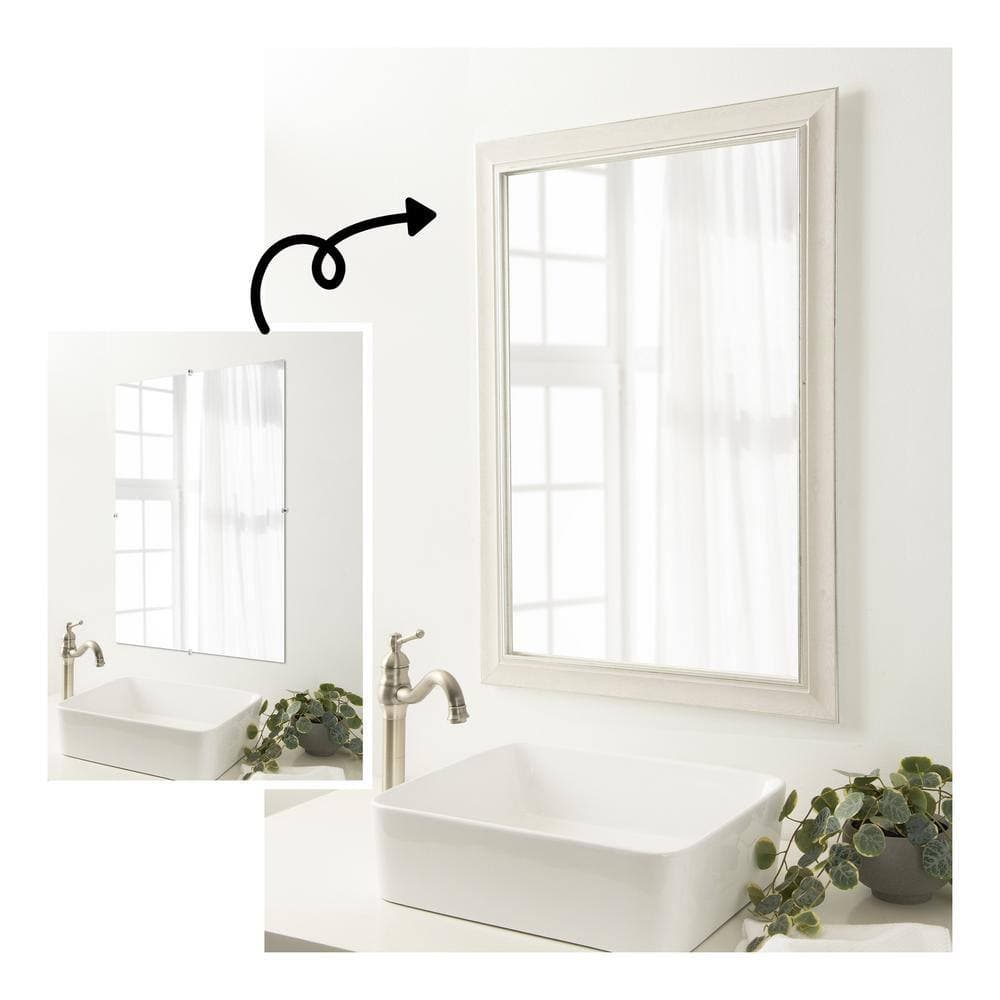 Amanti Art Mirror Makeover Trio Whitewash Silver 25.25 in. W x 37.25 in. H Bathroom Mirror Frame Border Kit-Fits a 24 x 36 mirror (3)
