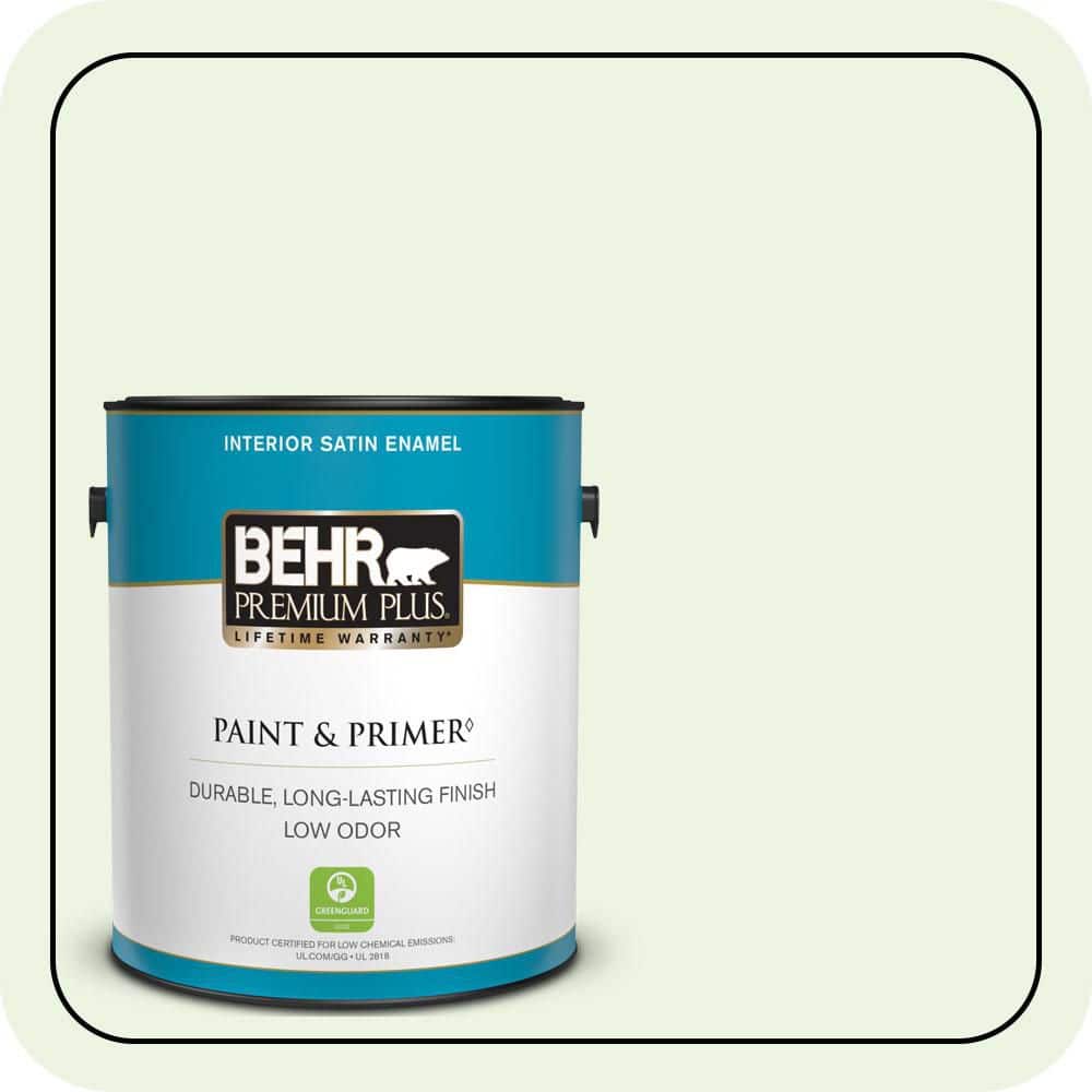BEHR PREMIUM PLUS 1 gal. #430A-1 Mint Hint Satin Enamel Low Odor Interior Paint & Primer