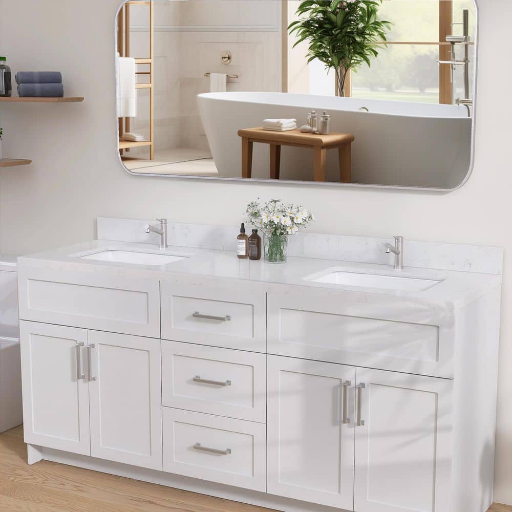 Getpro 60 in. W x 4 in. H Engineered Stone Vanity Backsplash in Carrara White for Vanity Sink Top Window Sill Door Transitions (3)