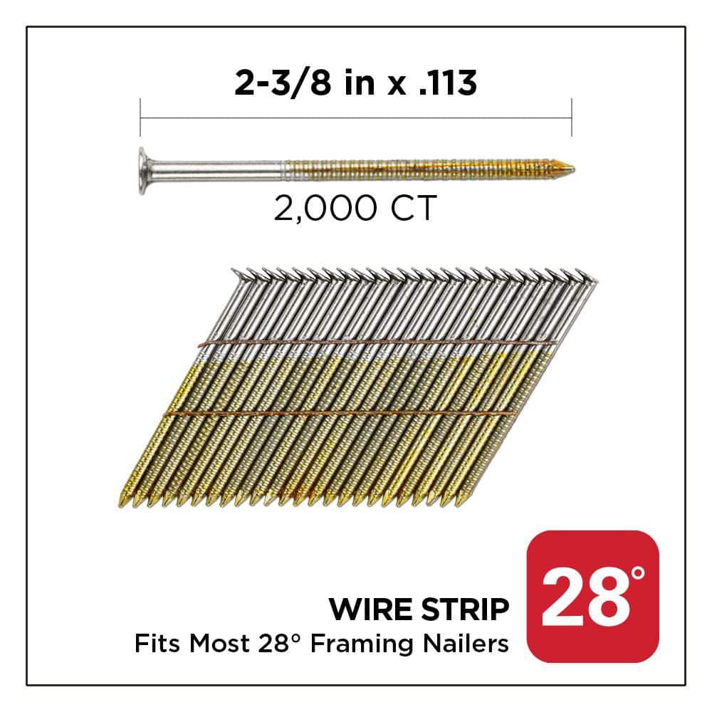 PRO-FIT 2-3/8 in. x 0.113 28° Bright Finish Ring Shank Wire Strip Framing Nails (2000-Per Box) (2)