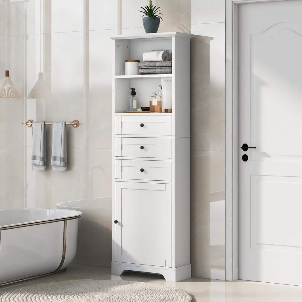 Unbranded 22 in. W x 10.03 in. D x 68.3 in. H White MDF Linen Cabinet with 3-Drawers and Adjustable Shelves for Bathroom, Kitchen