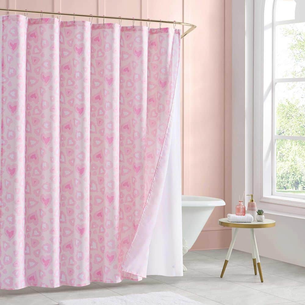 BETSEY JOHNSON Animal Lover 72 in. W x 72 in. L, Polyester 14 Piece Shower Curtain Set with Hooks and Liner in Pink/Light Pink