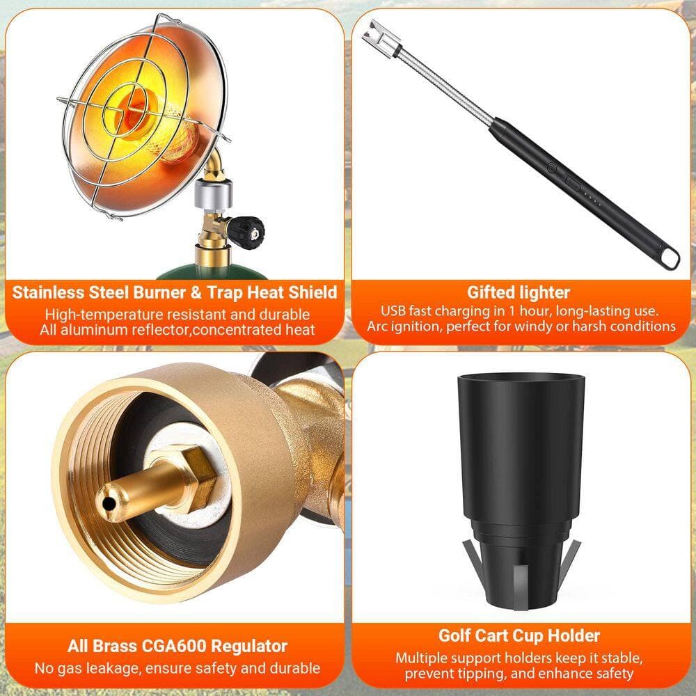 SenQWFa 9,200BTU Portable Propane Outdoor Heater Adjustable Windproof Igniter Steel Cup Holder for Golf Cart Camping (3)