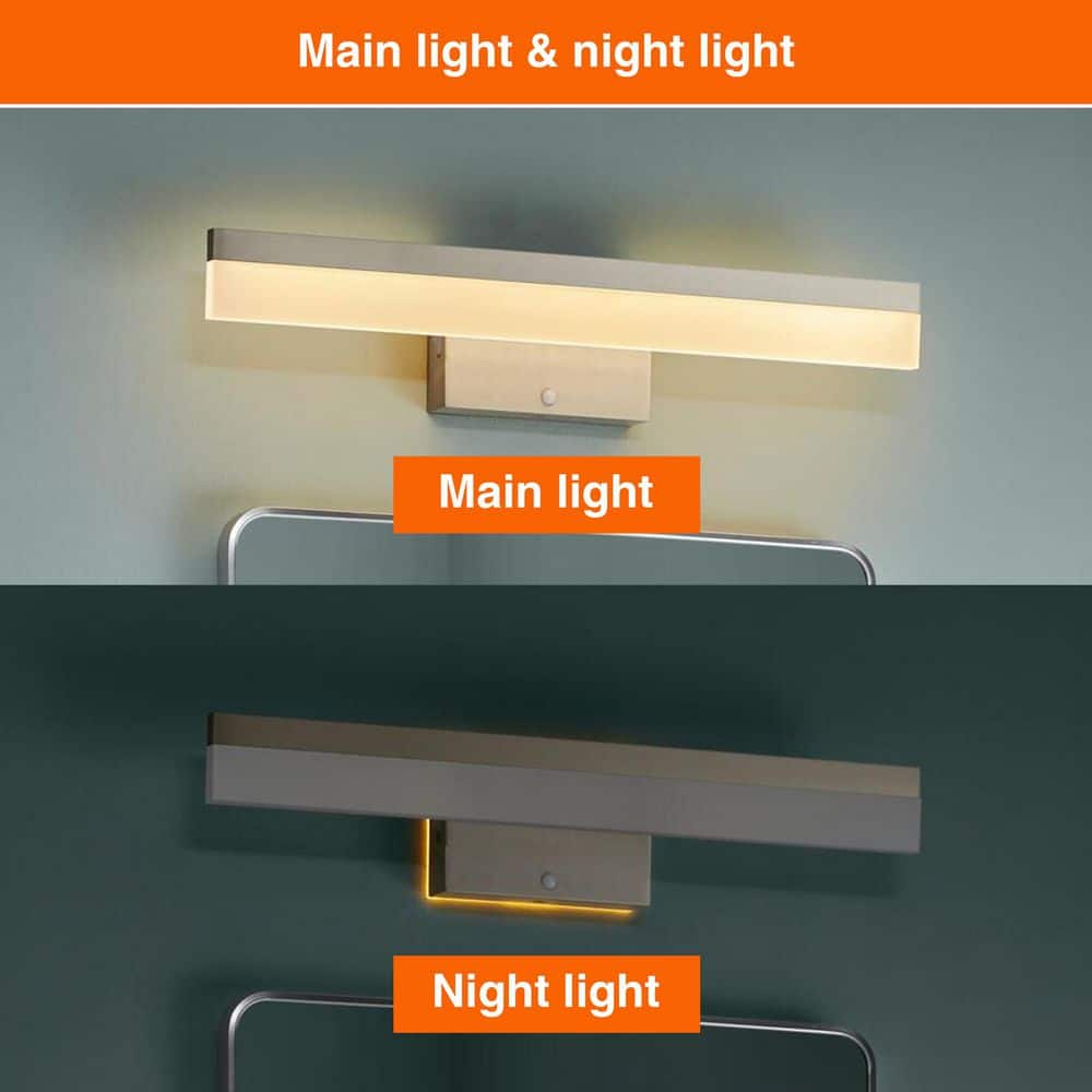 Hampton Bay Eldridge 24 in. 1-Light Bushed Nickel LED 5CCT Vanity Light with Frosted Acrylic Shade and Sensor Operated Night Light (3)