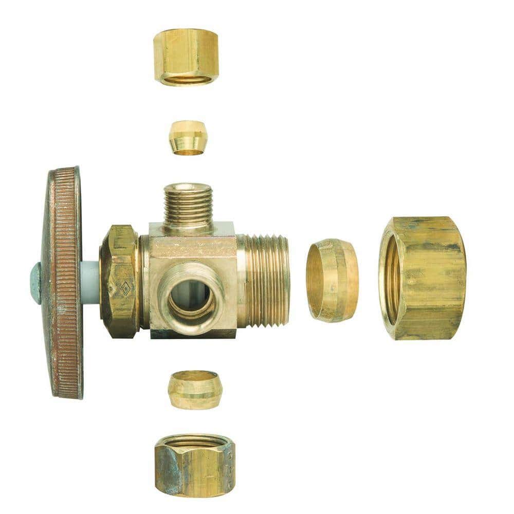 BrassCraft 1/2 in. Nom Comp Inlet x 3/8 in. O.D. Comp x 1/4 in. O.D. Comp Left Side Dual Outlet Multi-Turn Rough Brass Valve (2)