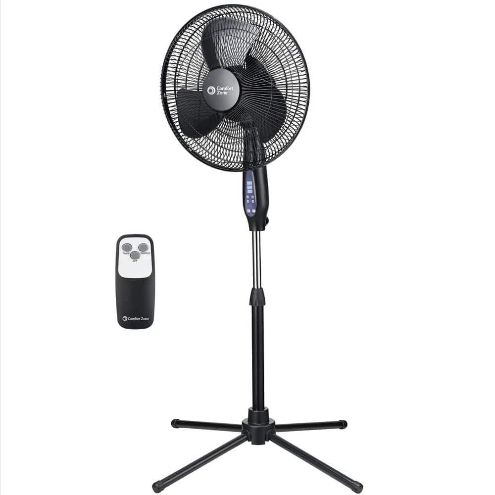 Comfort Zone 16 in. Oscillating Pedestal Fan with Remote Control in Black (1)