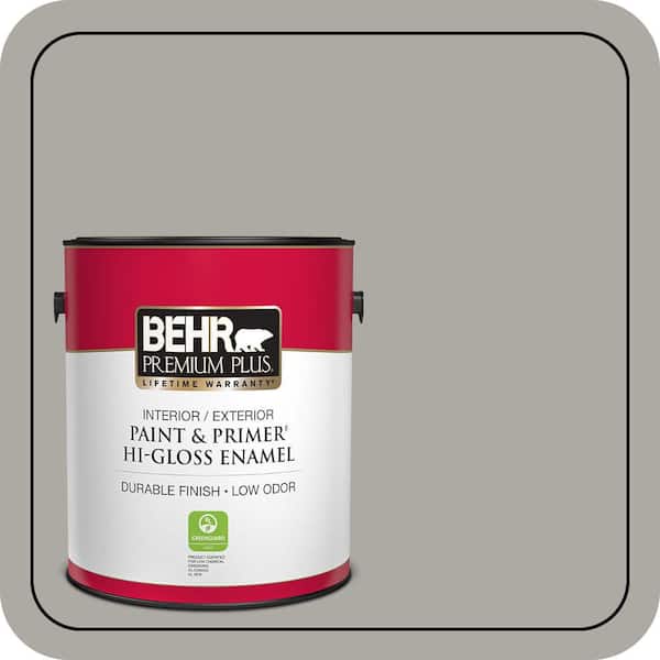 BEHR PREMIUM PLUS 1 gal. #PPU24-10 Downtown Gray Hi-Gloss Enamel Interior/Exterior Paint & Primer (2)