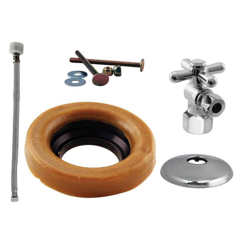 Westbrass 1/2 in. IPS Cross Handle Angle Stop Toilet Installation Kit with Steel Supply Line in Polished Chrome (1)