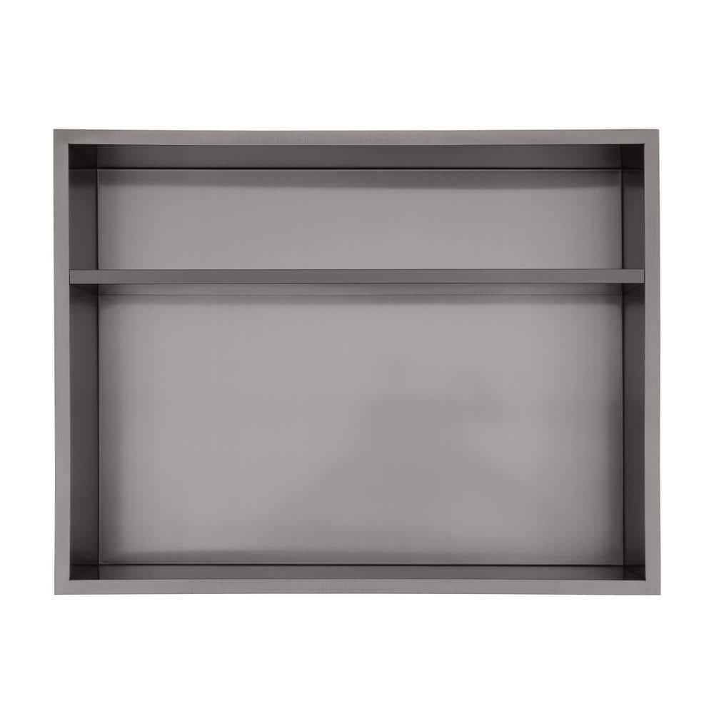 Logmey 19 in. W x 15 in. H x 4 in. D 18-Gauge Stainless Steel Shower Niche in Gunmetal Black with Shelf (1)