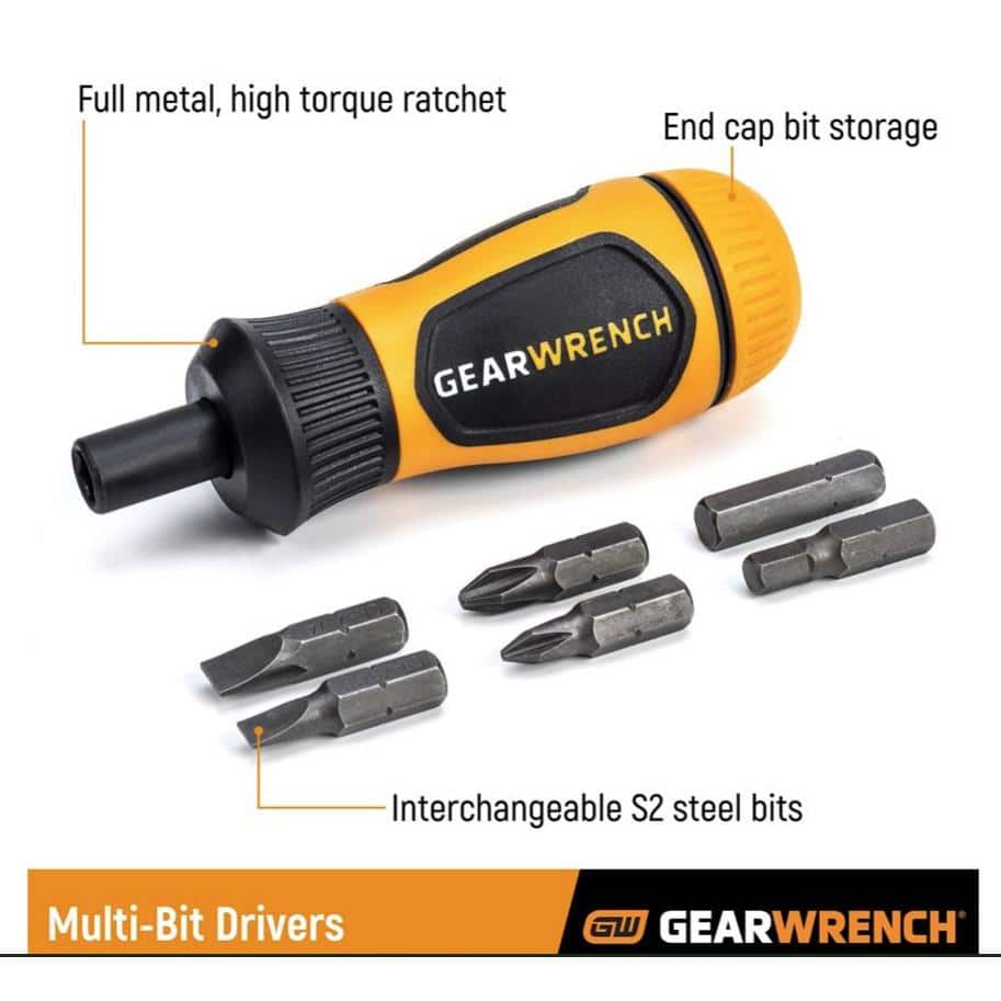GEARWRENCH 6-in-1 Stubby Ratcheting Multi-Bit Screwdriver (2)