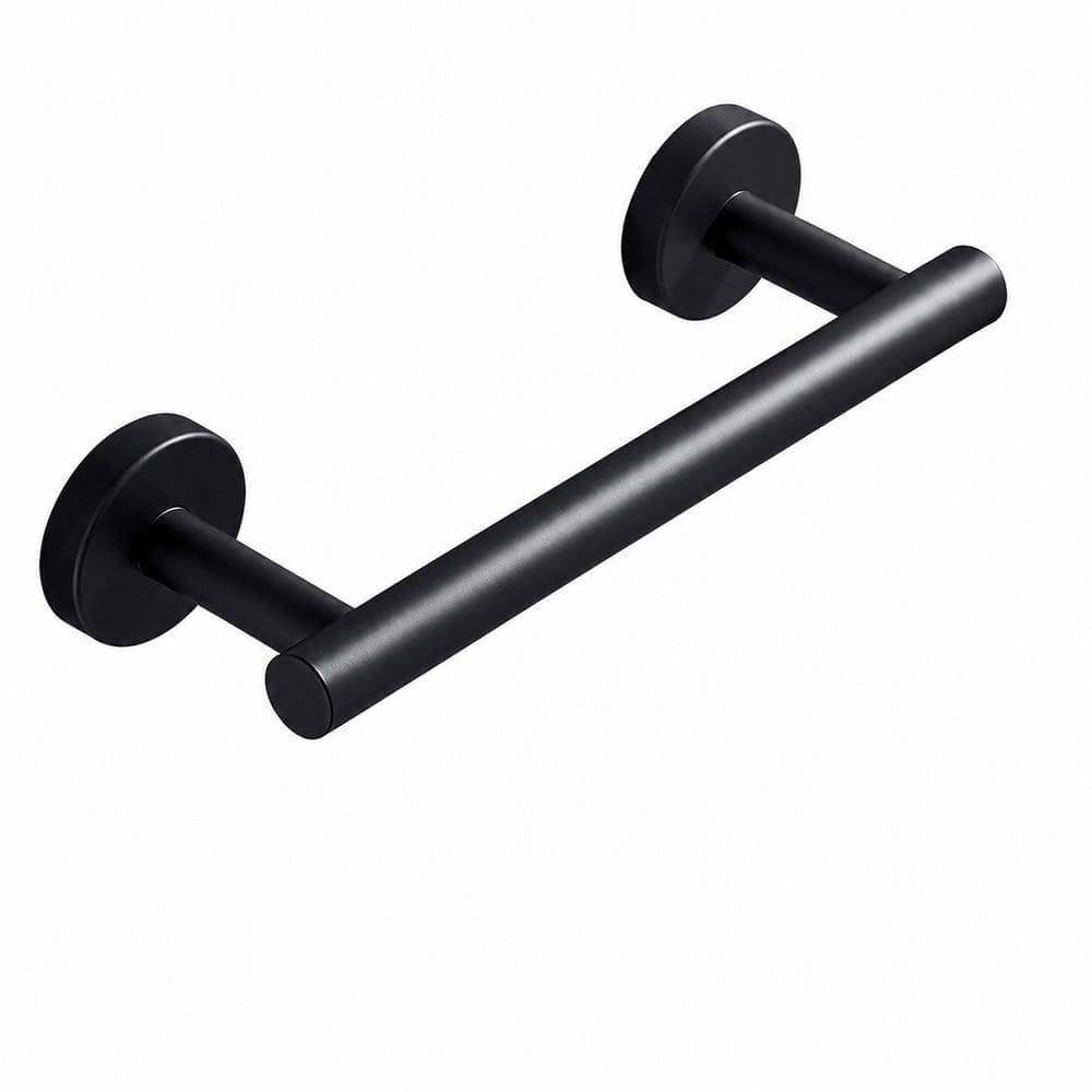 Unbranded 1-Pack Matte Black SUS304 Stainless Steel 9 in. Wall-Mounted Round Bathroom Hand Towel Bar Holder Rack