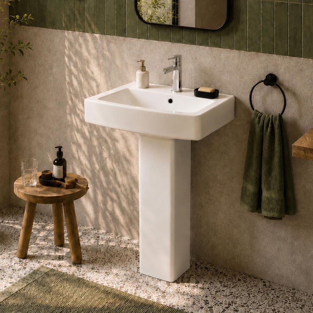 DEERVALLEY 22 in. x 17 in. White Vitreous China Rectangular Pedestal Bathroom Sink with 4 in. Centerset Faucet Holes and Overflow (1)