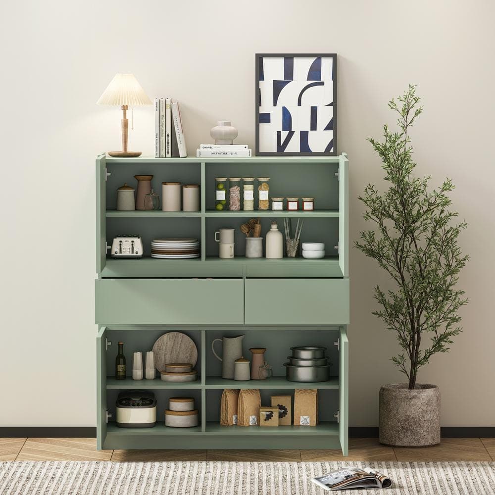 Unbranded 39.37 in. W x 13.78 in. D x 46.77 in. H Green Linen Cabinet Storage Cabinet with 4 Doors and 2 Drawers for Living Room (3)