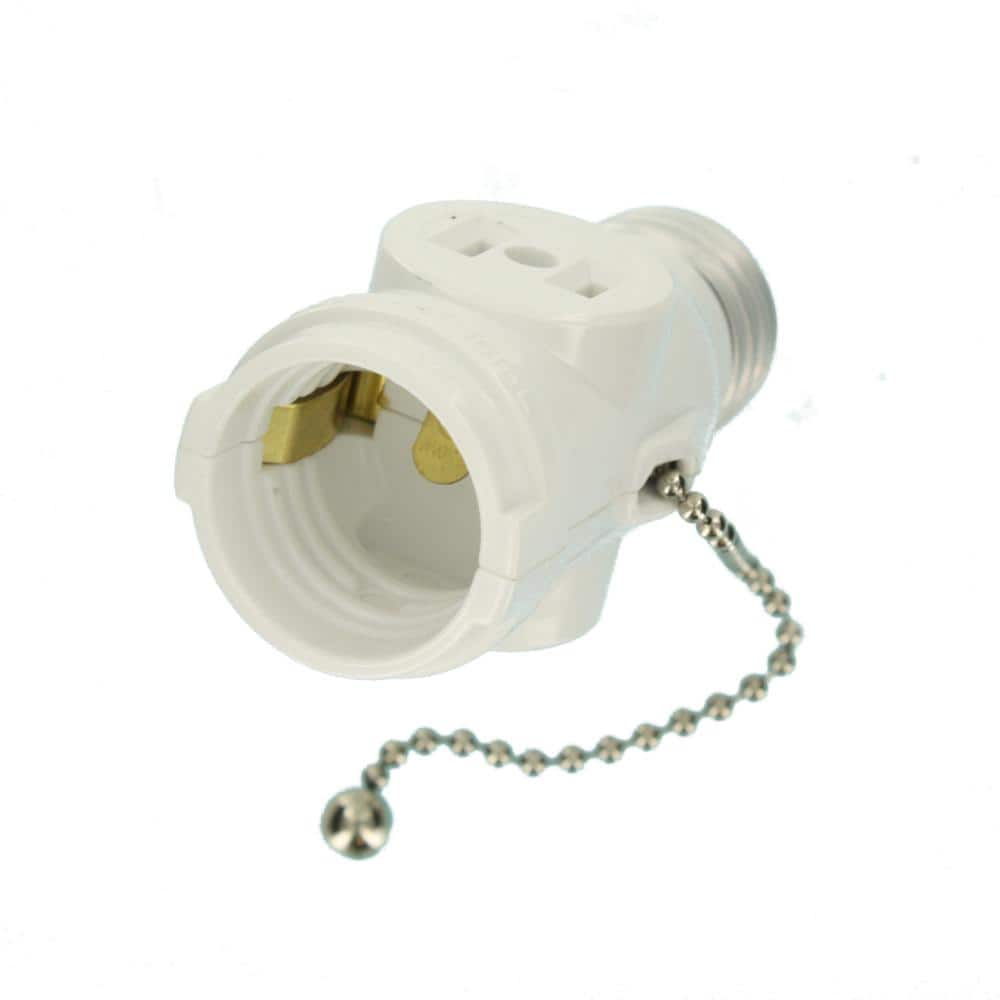 Leviton 2-Outlet White Socket with Pull Chain 1406-W (4)