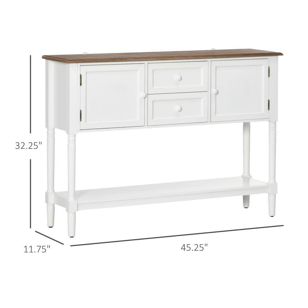Unbranded 45.25 in. W x 11.75 in. D x 32.25 in. H White Linen Cabinet with 2-Drawers, Cabinets and Bottom Shelf, Retro Sofa Table (2)