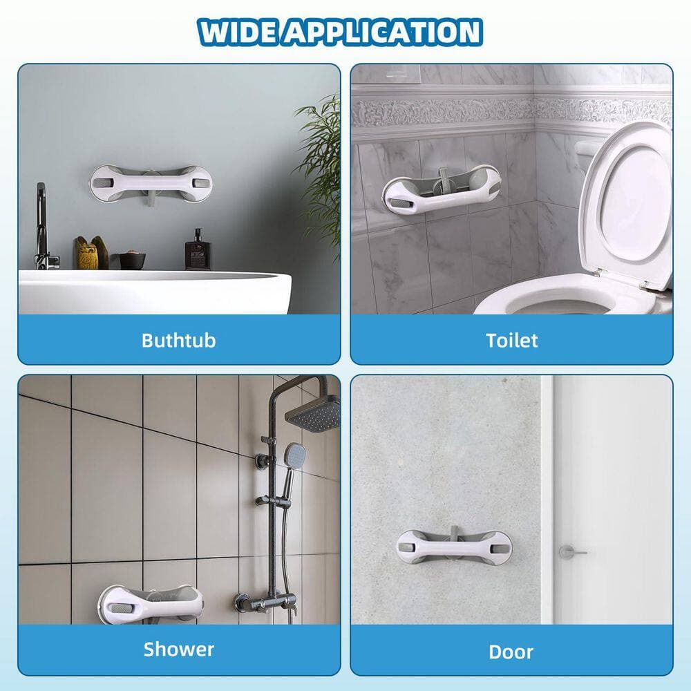 Helhom 2-Pack No-Drill Suction Shower Handles with 3 Suction Cups, Removable Bathroom Safety Balance Bars for Seniors (3)