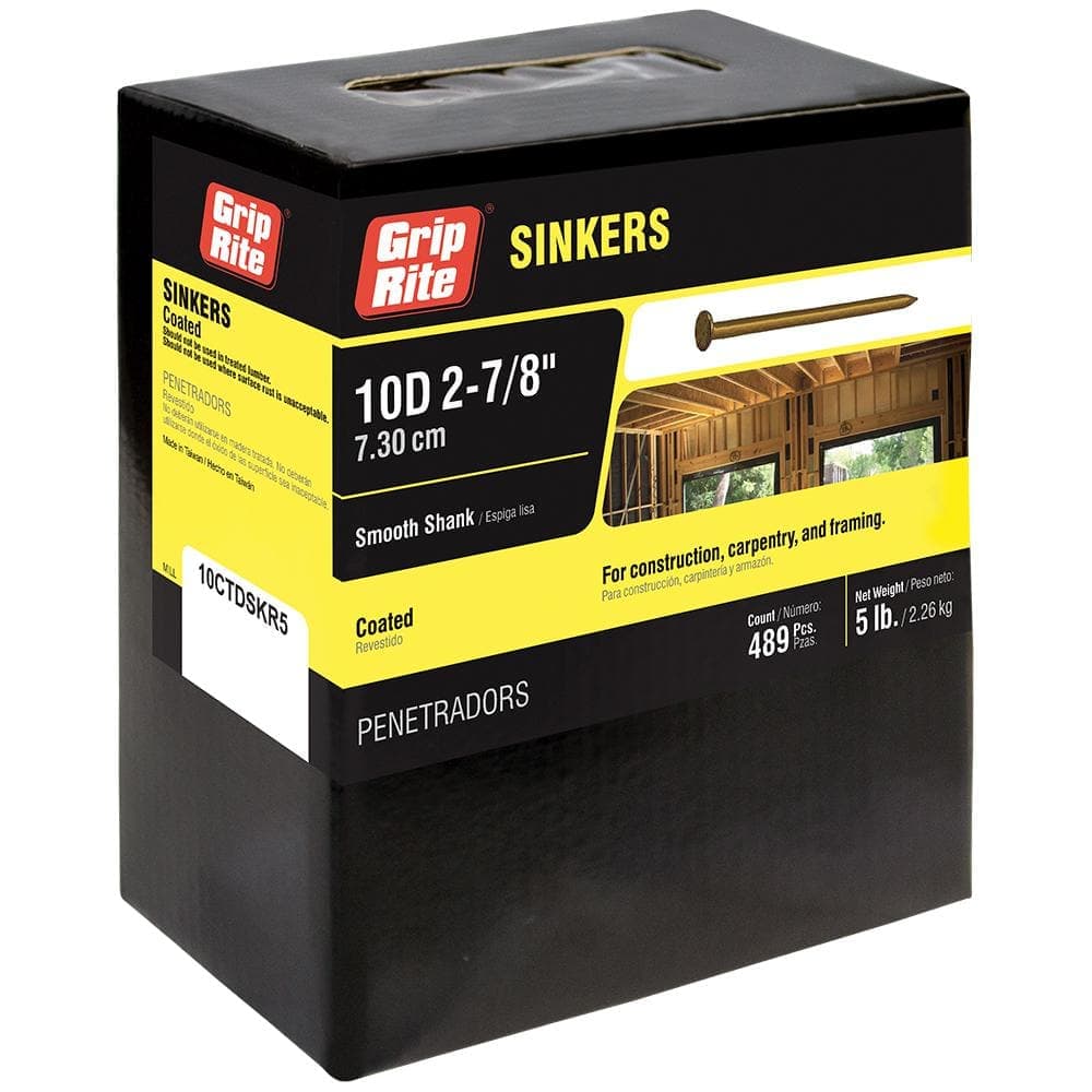 Grip-Rite 2-7/8 in. x 11-Gauge 10-penny Vinyl Coated Smooth Shank Sinker Nails 5 lb. Box