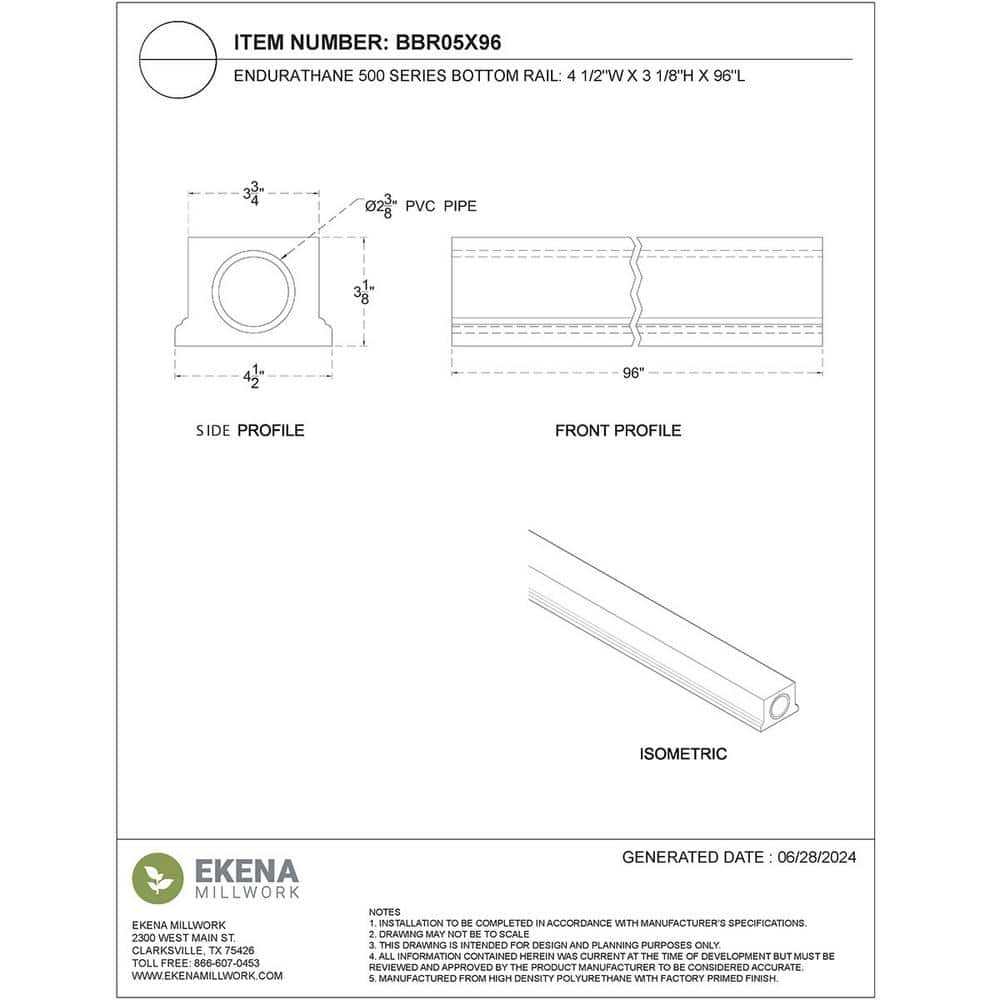 Ekena Millwork Endurathane 500 Series 3.125 in. H x 96 in. W White Resin Stair Railing Kit (2)