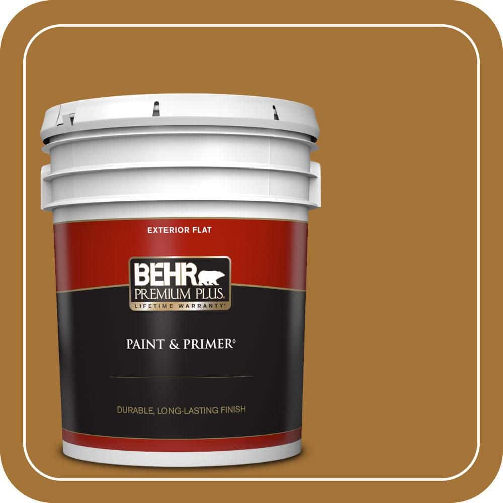 BEHR PREMIUM PLUS 5 gal. #310D-7 Mayan Gold Flat Exterior Paint & Primer