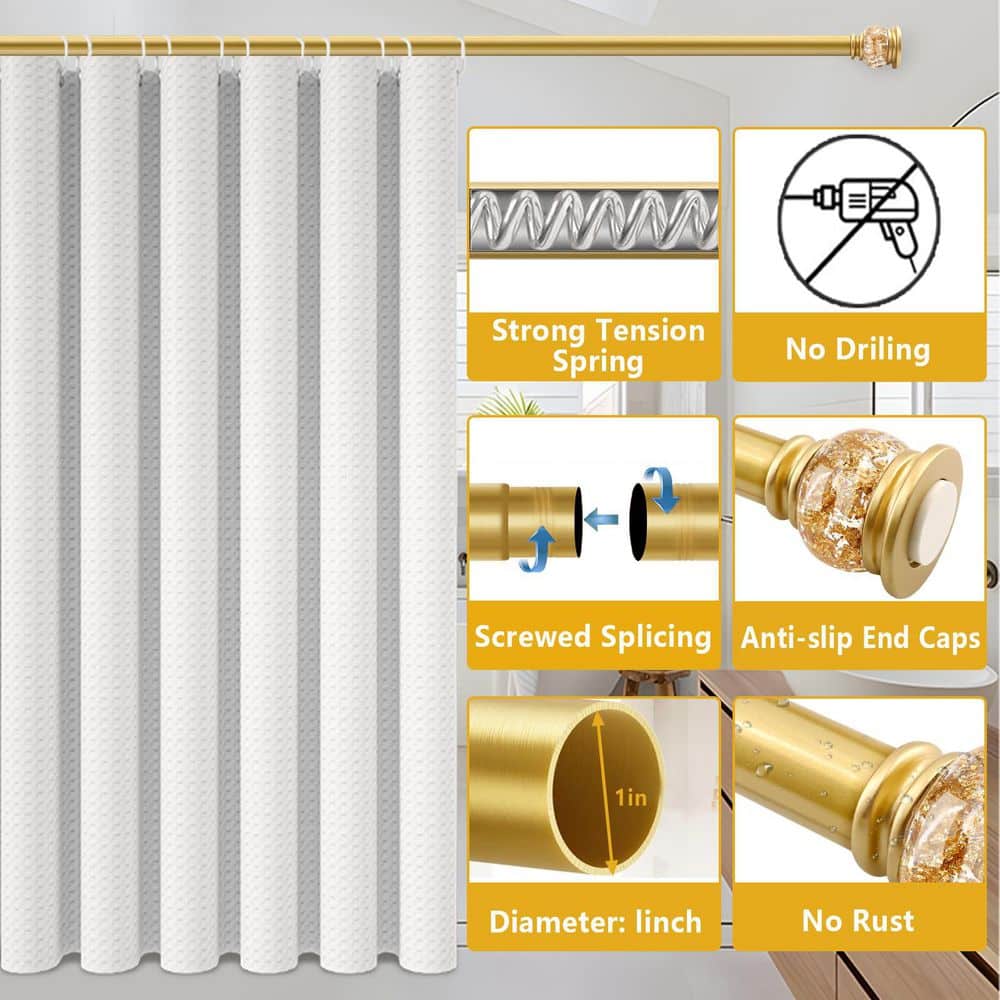 Wudkey 27-60 in. Adjustable Spring Tension Shower Curtain Rod for Bathroom, 1 in. Diameter, No Drill, Rustproof in Gold (2)