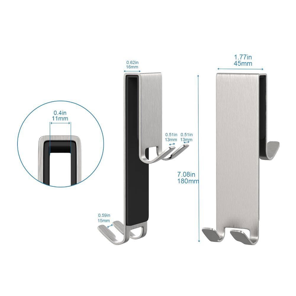 Unbranded Robe and Towel Hook, 7 in Double-Sided Frameless Shower Hook, Heavy-Duty Stainless Steel, 2-Pack, Silver (3)