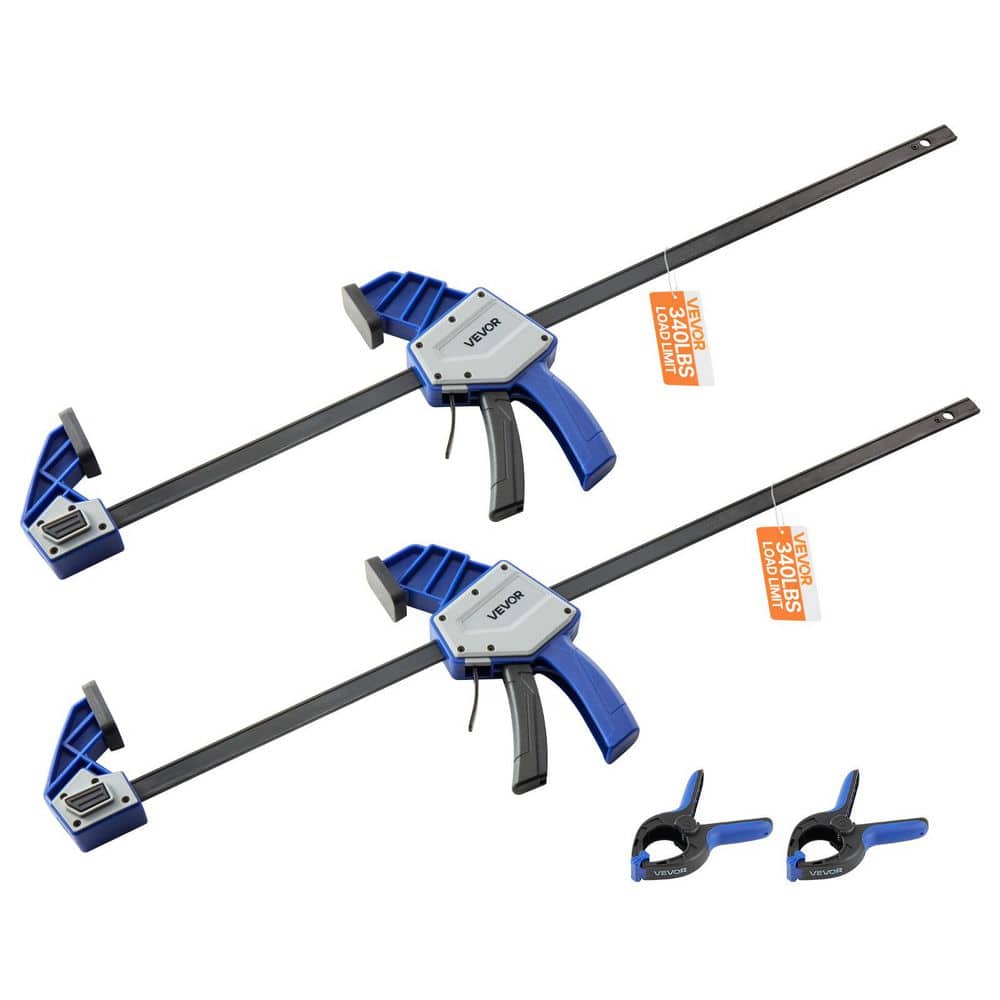 VEVOR Bar Clamps Set for Woodworking, 24 in. One-Handed Quick-Grip F-Clamp, 340 lbs. Load, Plastic, Blue+Black (2-Piece) (1)