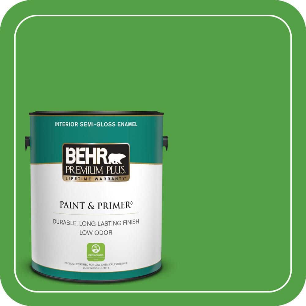 BEHR PREMIUM PLUS 1 gal. #S-G-440 Green Acres Semi-Gloss Enamel Low Odor Interior Paint & Primer