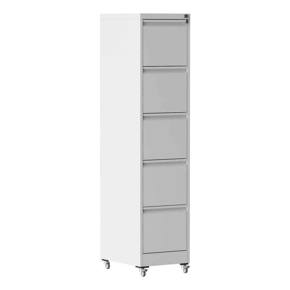 Tidoin Modern 5-Drawer White Metal 18 in. W Vertical File Cabinet with Lock and Wheel (2)