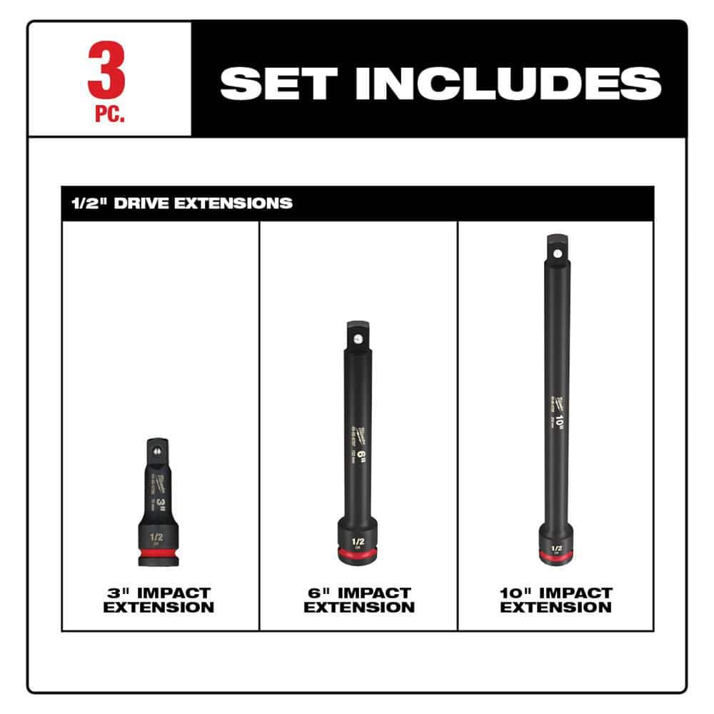 Milwaukee SHOCKWAVE Impact Duty 1/2 in. Drive Socket Extension Set (3-Piece) (2)