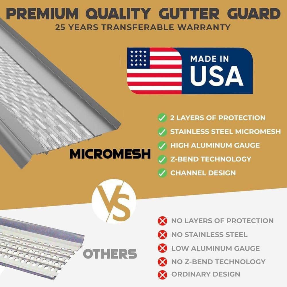 WATERLOCK Micromesh [5 in. x 100 ft.] Gutter Guard for 5 in. K-Style and Box Gutters, Aluminum Frame and SS Mesh, White (2)