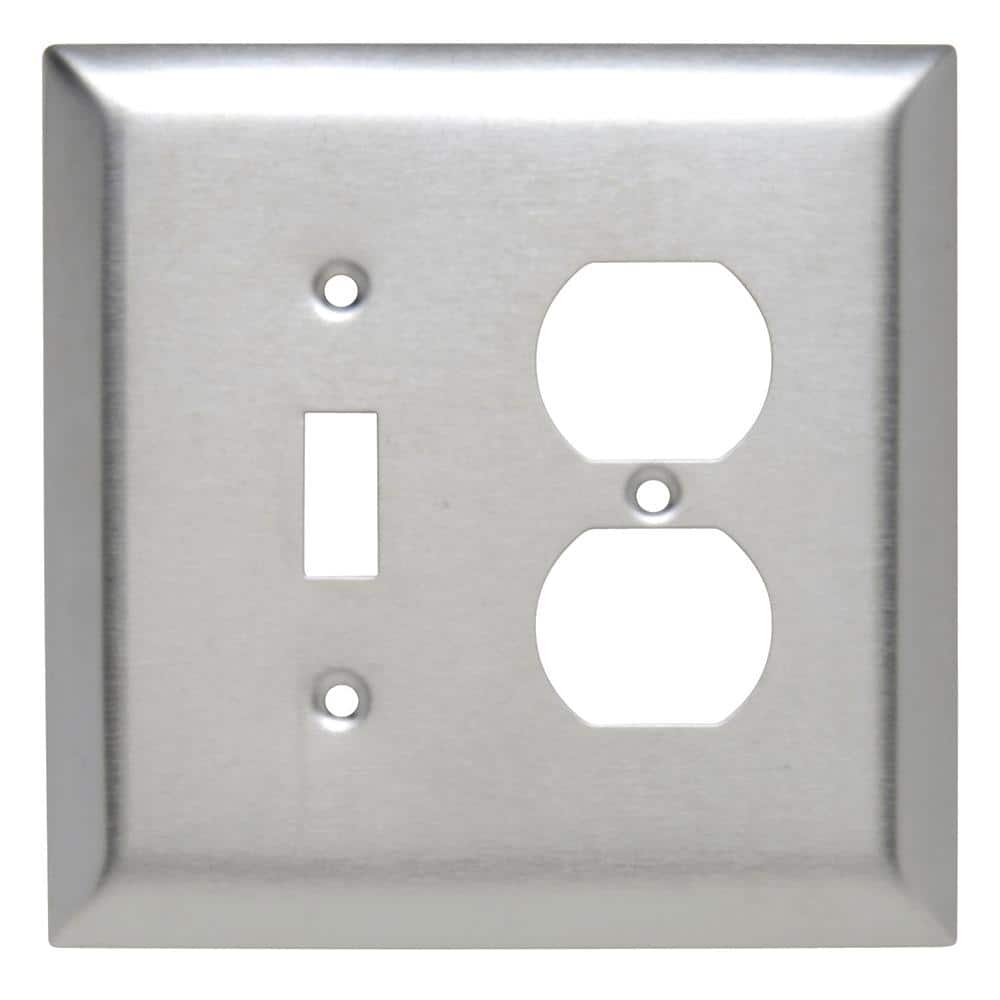 Legrand Pass & Seymour 302/304 S/S 2 Gang 1 Toggle 1 Duplex Oversized Wall Plate, Stainless Steel (1-Pack) (1)