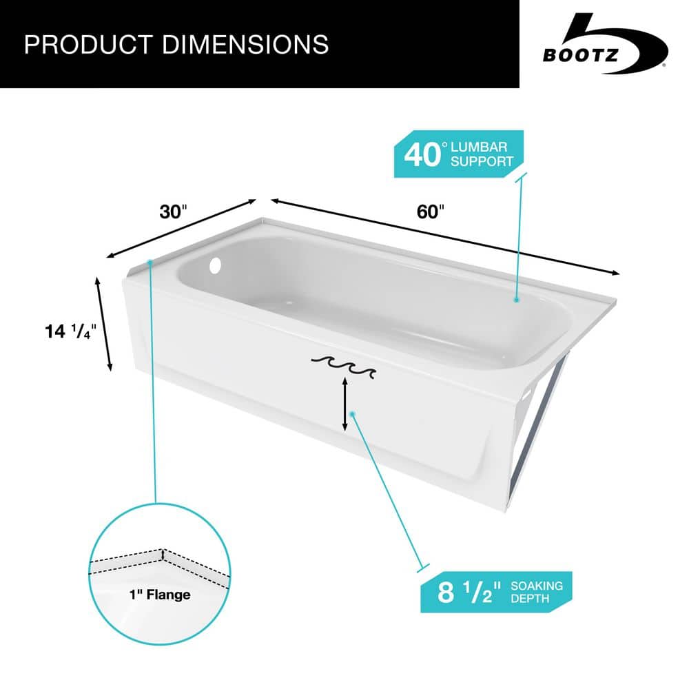 Bootz Industries Aloha 60 in. x 30 in. Alcove Soaking Bathtub with Left Drain in White (3)