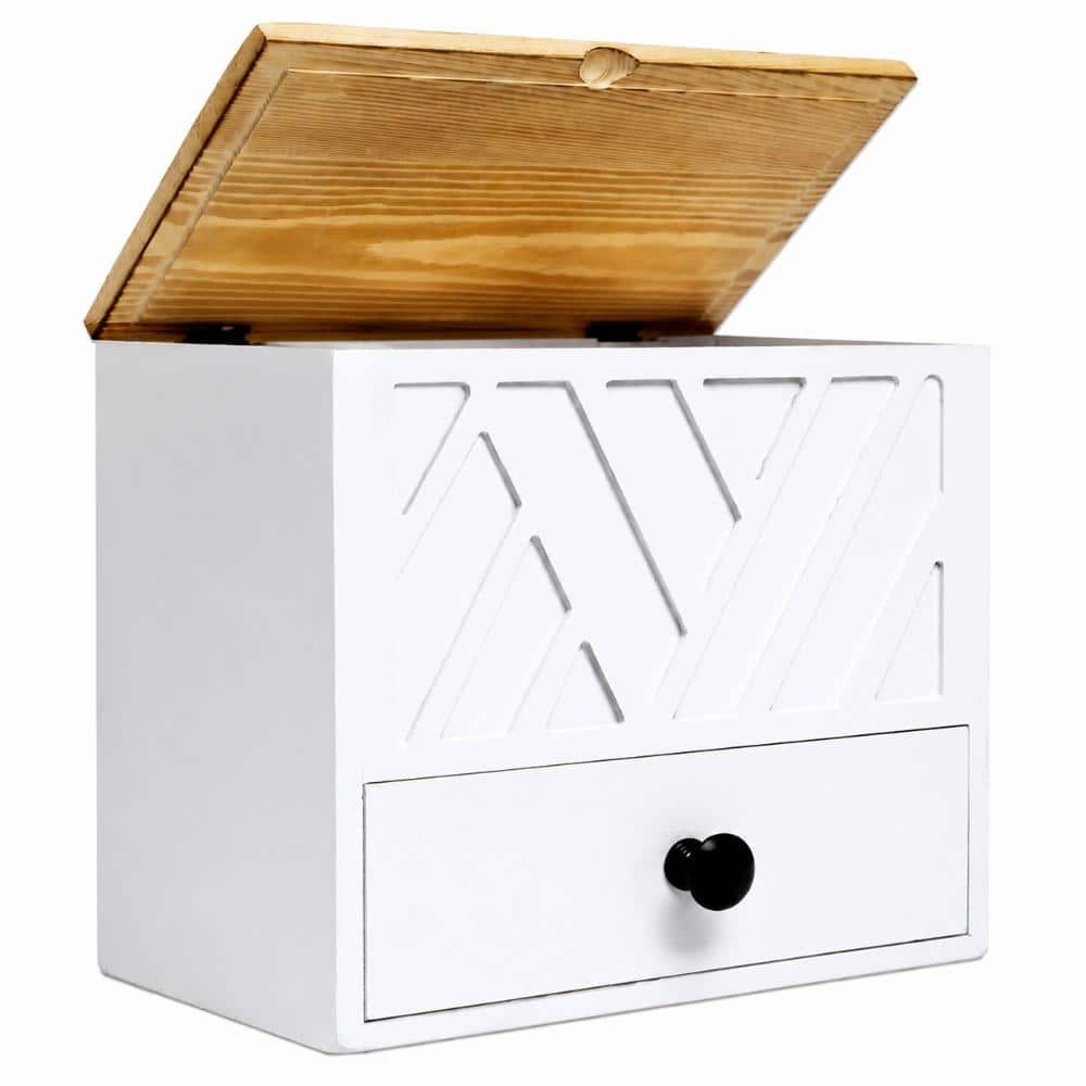 Unbranded 3-Compartment Feminine Product Organizer with Lid and Drawer for Bathroom Countertop, White (1)