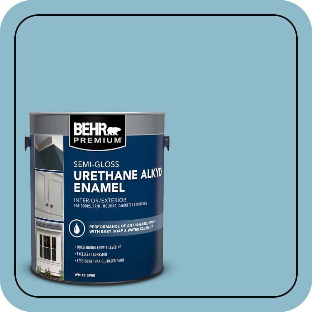 BEHR PREMIUM 1 gal. #S460-3 Blue Echo Urethane Alkyd Semi-Gloss Enamel Interior/Exterior Paint (1)