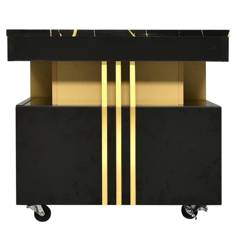 Unbranded 39.3 in. W x 19.6 in. D x 17.5 in. H Black Wood Linen Cabinet with Cocktail Coffee Table, Wheels and Faux Marble Top (2)