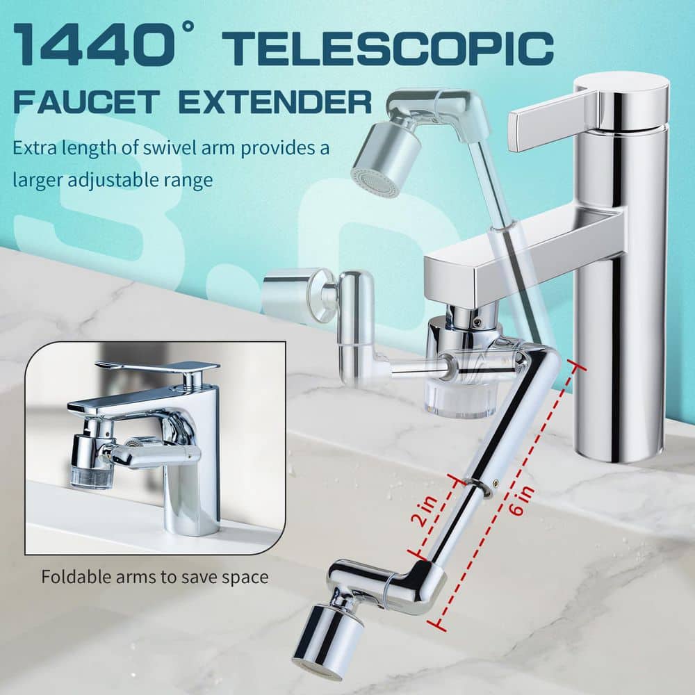 Wudkey 1-Piece 1440º Sink Water Filter Faucet Extender in Silver, Swivel Long Arm Extension for Toddlers, Hard Water Softener (2)
