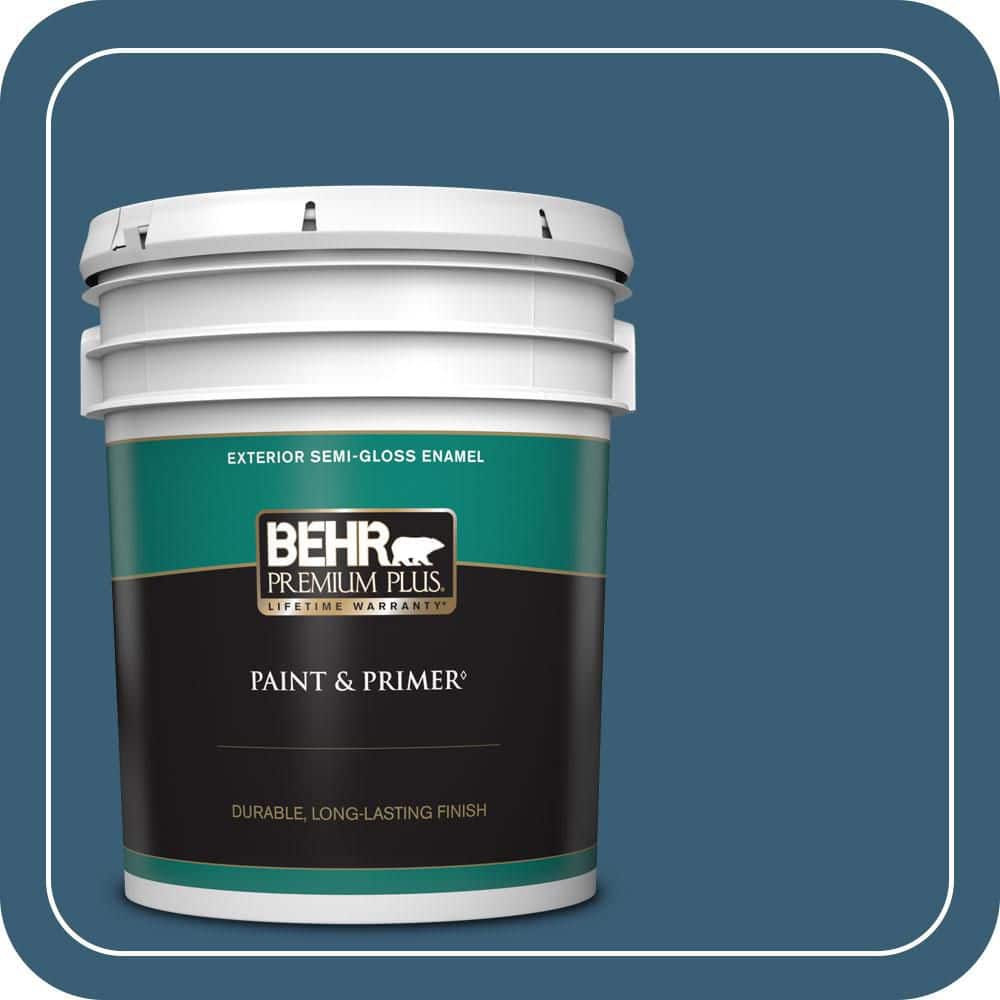 BEHR PREMIUM PLUS 5 gal. #S490-7 Superior Blue Semi-Gloss Enamel Exterior Paint & Primer