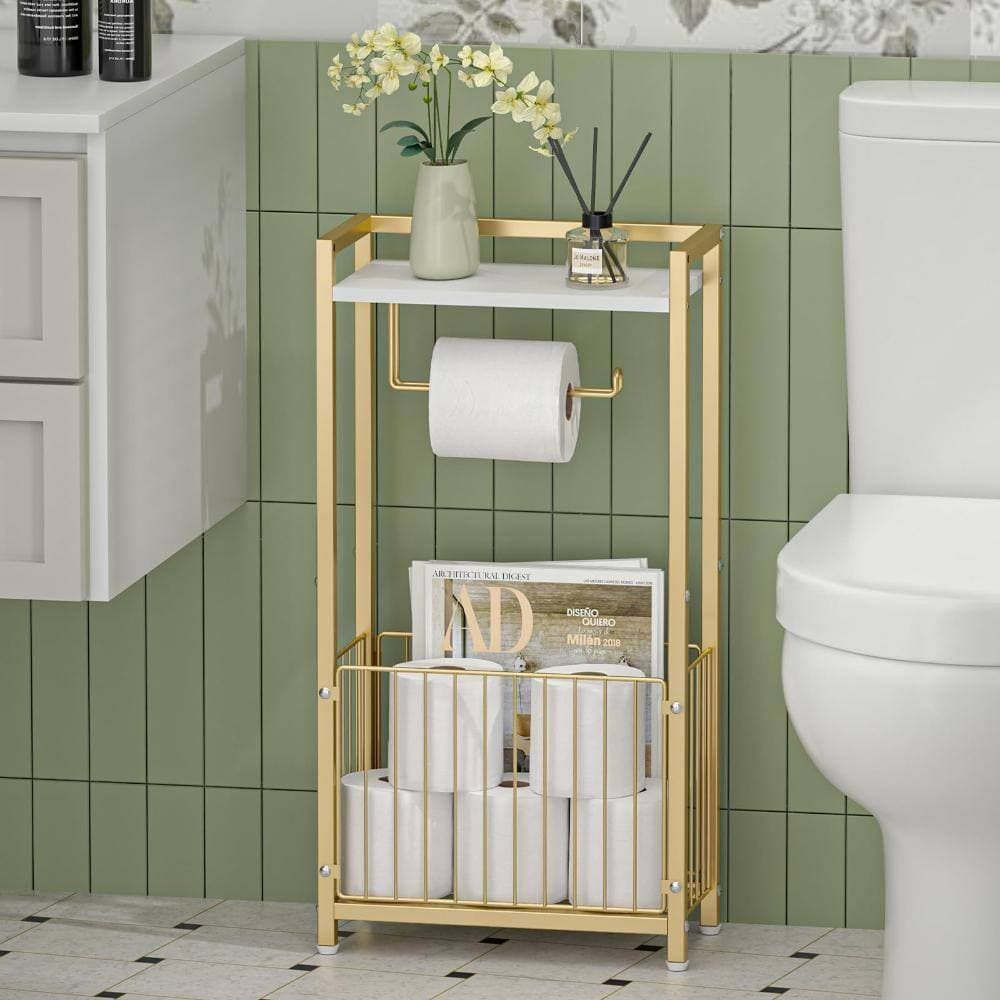 Unbranded 12.6 in. W x 24.21 in. H x 6.3 in. D MetalShelf in Gold, Toilet Paper Holder (2)